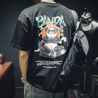 เสื้อยืดแขนสั้น ทรงหลวม พิมพ์ลายแพนด้า สไตล์จีน แฟชั่นฤดูร้อน สําหรับผู้ชาย