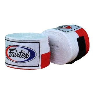 Fairtex  ฺขาวแดง แฟร์เท็กซ์ ผ้าพันมือมวยไทย คอตตอนไนล่อน ยาว 180" White Red Hand Wraps Boxing Elastic Nylon Cotton