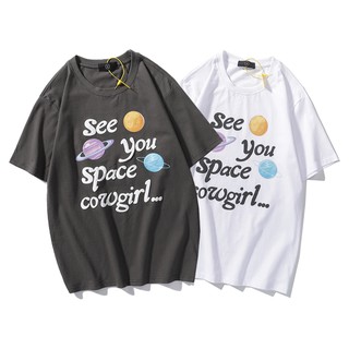 【Hot】สินค้าพร้อมจำหน่ายใหม่ Space Cowgirl interstellar universe girl foaming sleeve คู่รักสตรีทแฟชั่นเสื้อยืดเสื้อยืดฤดู