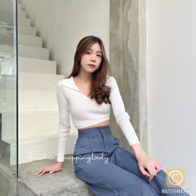 new-กางเกงยีนส์-ลายริ้ว-ผ้าเบานิ่มไม่หนามาก-ใส่สบายเอวสูงเลยสะดือ-ใส่สบายไม่รัดต้นขา-พรางหุ่นดีมาก