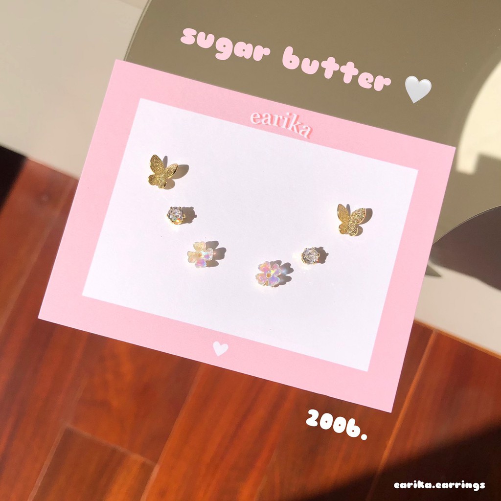 ภาพหน้าปกสินค้า(กรอกโค้ด L5ZDZ ลด 50.-) earika.earrings - sugar butter set เซ็ตต่างหูก้านเงินแท้ คนแพ้ง่ายใส่ได้