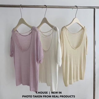 พร้อมส่ง28.06.22🥃เสื้อผ้าknit ดีเทลมีสร้อยไข่มุกด้านหลัง ผ้าไม่หนาใส่สบาย งานป้ายWG.WE 🇰🇷  การันตรีคุณภาพ