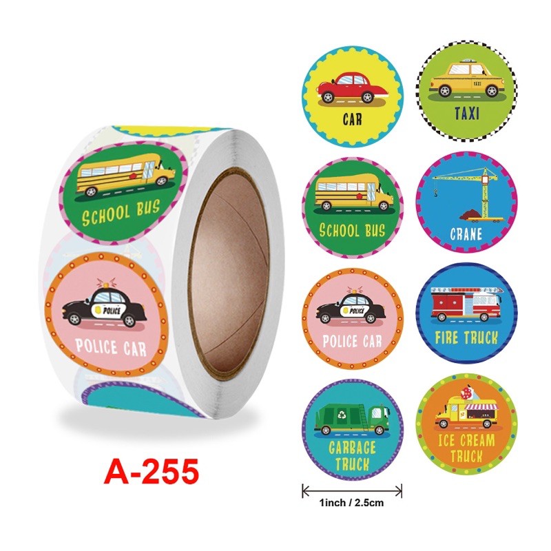 ขนาด-2-5-cm-สติกเกอร์ลายรถ-รถตำรวจ-รถนักเรียน-สติกเกอร์เด็กอนุบาล-สติกเกอร์รางวัลสำหรับเด็ก