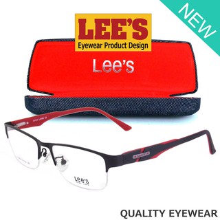 Lees แว่นตา รุ่น 50628 C-9 สีดำตัดแดง กรอบเซาะร่อง ขาสปริง วัสดุ สแตนเลส สตีล (สำหรับตัดเลนส์) กรอบแว่นตา Eyeglasses