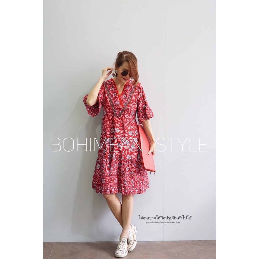 พร้อมส่ง-mini-dress-ชุดเดรสสั้นลายดอกไม้สไตล์-โบฮีเมียนลาย-สวยน่ารักมากคะ-ใส่เที่ยวทะเล-ภูเขา-คาเฟ่ถ่ายรูป