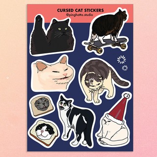 ภาพหน้าปกสินค้าสติ๊กเกอร์แผ่น สติกเกอร์ ไดคัท กันน้ำ ลายมีมแมว Cursed Cat Meme Sticker Sheet แบรนด์ Chonky Goods by Ping Hatta. Studio ที่เกี่ยวข้อง