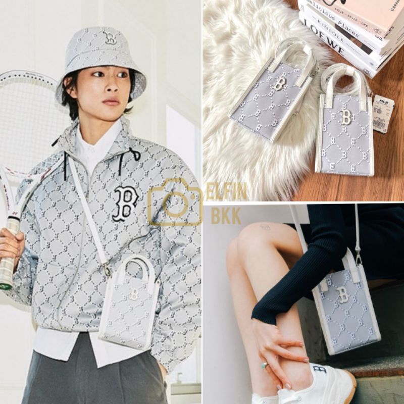 แท้-mlb-mini-phone-bucket-pouch-cross-bag-กระเป๋าสะพายข้าง-กระเป๋าใส่มือถือ-ny-b-สีขาว-สีเบจ-สีดำ-สีชมพู-สีเทา