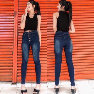 Cc jeans 081 กางเกงยีนส์ผู้หญิง เอวสูง ยืด ทรงเดฟ 5กระดุม แต่งเฟดขา