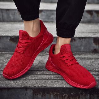 รองเท้ากีฬา รองเท้าวิ่งจ๊อกกิ้ง ระบายอากาศ ขนาดใหญ่พิเศษ สีแดง สไตล์นักธุรกิจ สําหรับผู้ชาย ไซซ์ 45 46 47 48 รองเท้าส้นแบน น้ําหนักเบา สีแดง