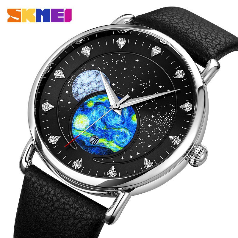 skmei-นาฬิกาข้อมือควอตซ์แฟชั่น-สายแสตนเลส-กันน้ํา-หน้าปัดแสดงวันที่-ดีไซน์จักรวาล-สําหรับสุภาพบุรุษ