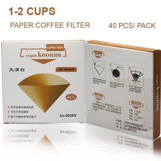 กระดาษกรองกาแฟ Koonan ทรงกรวย สีขาว สำหรับถ้วยกรอง 1-2 ถ้วย (40 ชิ้น /กล่อง)