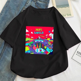 เสื้อยืดผ้าฝ้ายพิมพ์ลาย เสื้อยืด ผ้าฝ้าย พิมพ์ลายกราฟฟิค Jhope Hope World สไตล์ฮิปฮอป