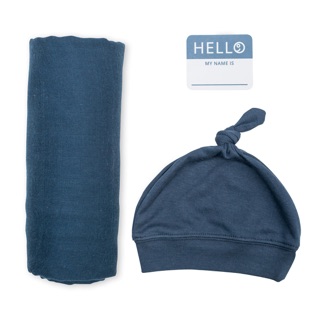 Lulujo ชุดผ้าอ้อมมัสลินคอตตอน พร้อมหมวก - Bamboo hat and Muslin Swaddle - Navy