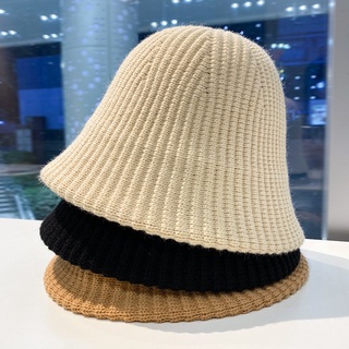 หมวกบักเก็ต ผ้าถัก ให้ความอบอุ่น เข้ากับทุกการแต่งกาย แฟชั่นฤดูใบไม้ร่วง และฤดูหนาว สไตล์เกาหลี และญี่ปุ่น สําหรับผู้หญิง 2021