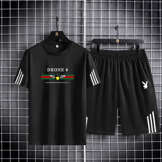 เสื้อยืด ระบายอากาศ แห้งเร็ว และกางเกงขาสั้น แฟชั่นฤดูร้อน สําหรับผู้ชาย ไซซ์ M-4XL