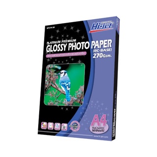 สินค้า Hi-jet กระดาษโฟโต้ ผิวมัน เคลือบพิเศษ Inkjet Platinum Glossy Photo Paper (Backside-coated) 270 แกรม A4 50 แผ่น