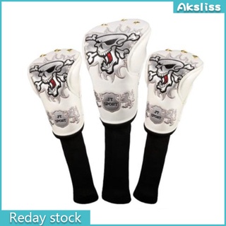AKS 1 Set Pu Golf-sports Wood Club Head Cover Skull Pattern Exquisite Cue Cap Cover With Exquisite Embroidery
