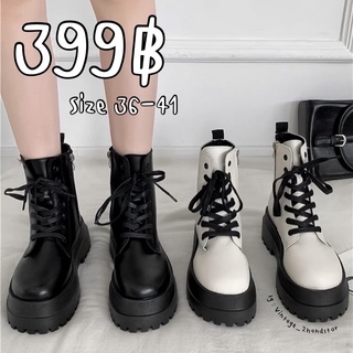 สินค้า Size 35-41‼️รองเท้าบูทหนังมาร์ตินส้นหนา รองเท้าผู้หญิง รองเท้าบูทแฟชั่นสีดำ รองเท้านำเข้า
