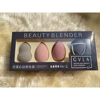 Beauty Blender ฟองน้ำแต่งหน้า ฟองน้ำรูปไข่ 4 ชิ้น 4 แบบ 4 สี + ชั้นวางฟองน้ำ สำหรับเกลี่ย เครื่องสำอางค์