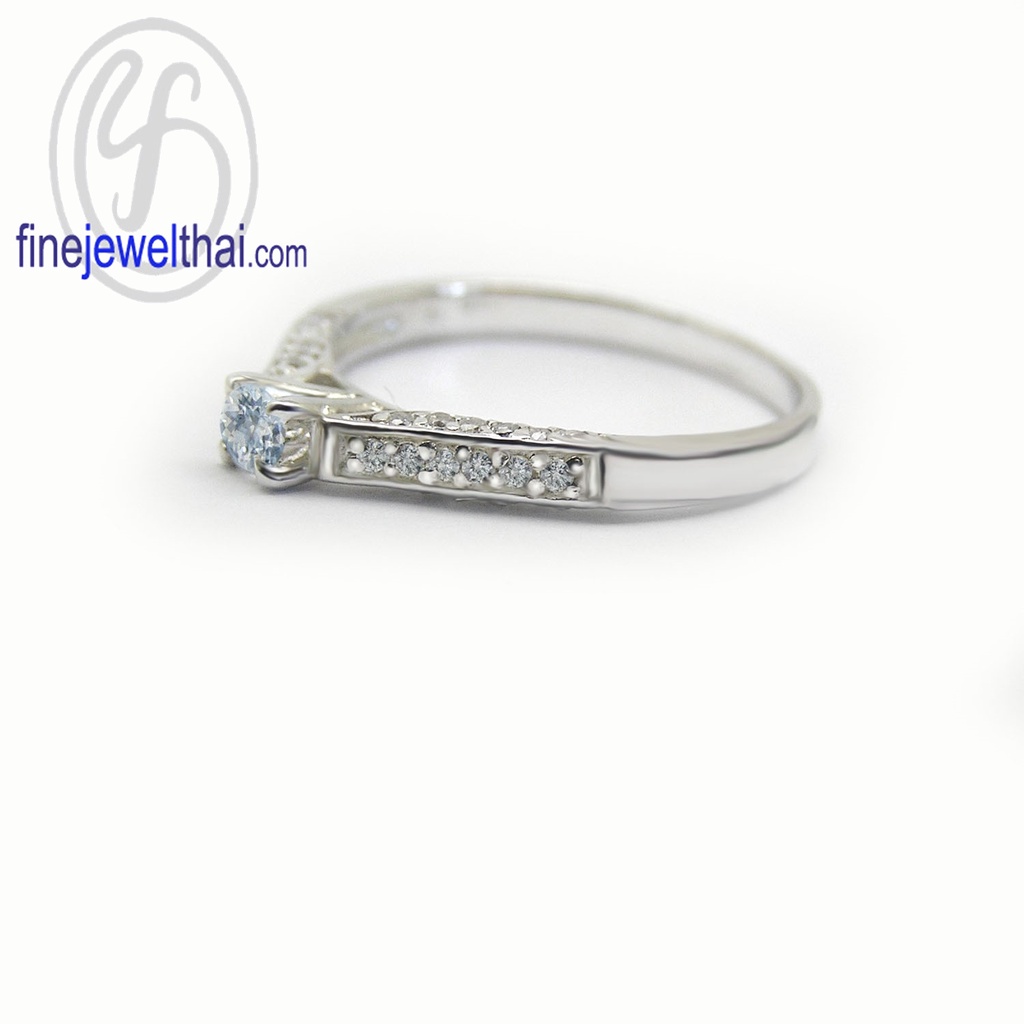 finejewelthai-แหวนอะความารีน-แหวนเพชรcz-แหวนเงินแท้-พลอยประจำเดือนเกิด-aquamarine-silver-ring-birthstone-r1370aq