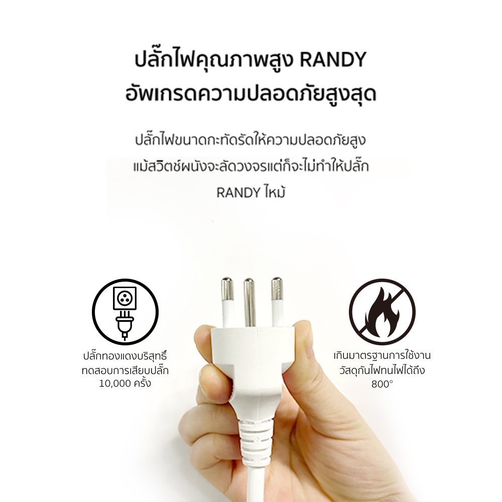 ภาพประกอบของ Randy Fast Chager PD20W QC18W ปลั๊กพ่วงUSB ปลั๊กไฟ ป้องกัน ปลั๊กมอก. 2เมตร ปลั๊กไฟUSB รางปลั๊ก USB ประกัน2ปีชาร์จได้iPad