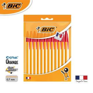 [Official Store] BIC บิ๊ก ปากกา Orange ด้ามส้ม ปากกาลูกลื่น หมึกแดง หัวปากกา 0.7 mm. จำนวน 12 ด้าม