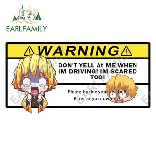 Earlfamily สติกเกอร์ไวนิล ลายการ์ตูนอนิเมะ Demon Slayer Dangerous Driving Warning Caravan ขนาด 13 ซม. x 6.4 ซม. สําหรับติดตกแต่งรถยนต์