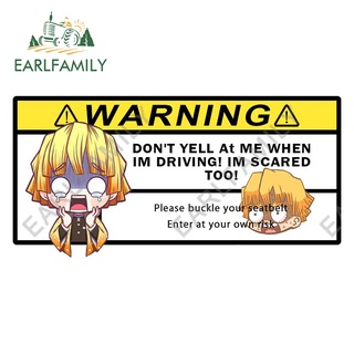 Earlfamily สติกเกอร์ไวนิล ลายการ์ตูนอนิเมะ Demon Slayer Dangerous Driving Warning Caravan ขนาด 13 ซม. x 6.4 ซม. สําหรับติดตกแต่งรถยนต์