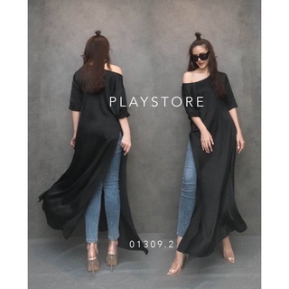 Mirrorsister เสื้อตัวยาวแขน 3 ส่วนคอกว้างใส่แบบปาดไหล่ได้ผ่าด้านข้าง