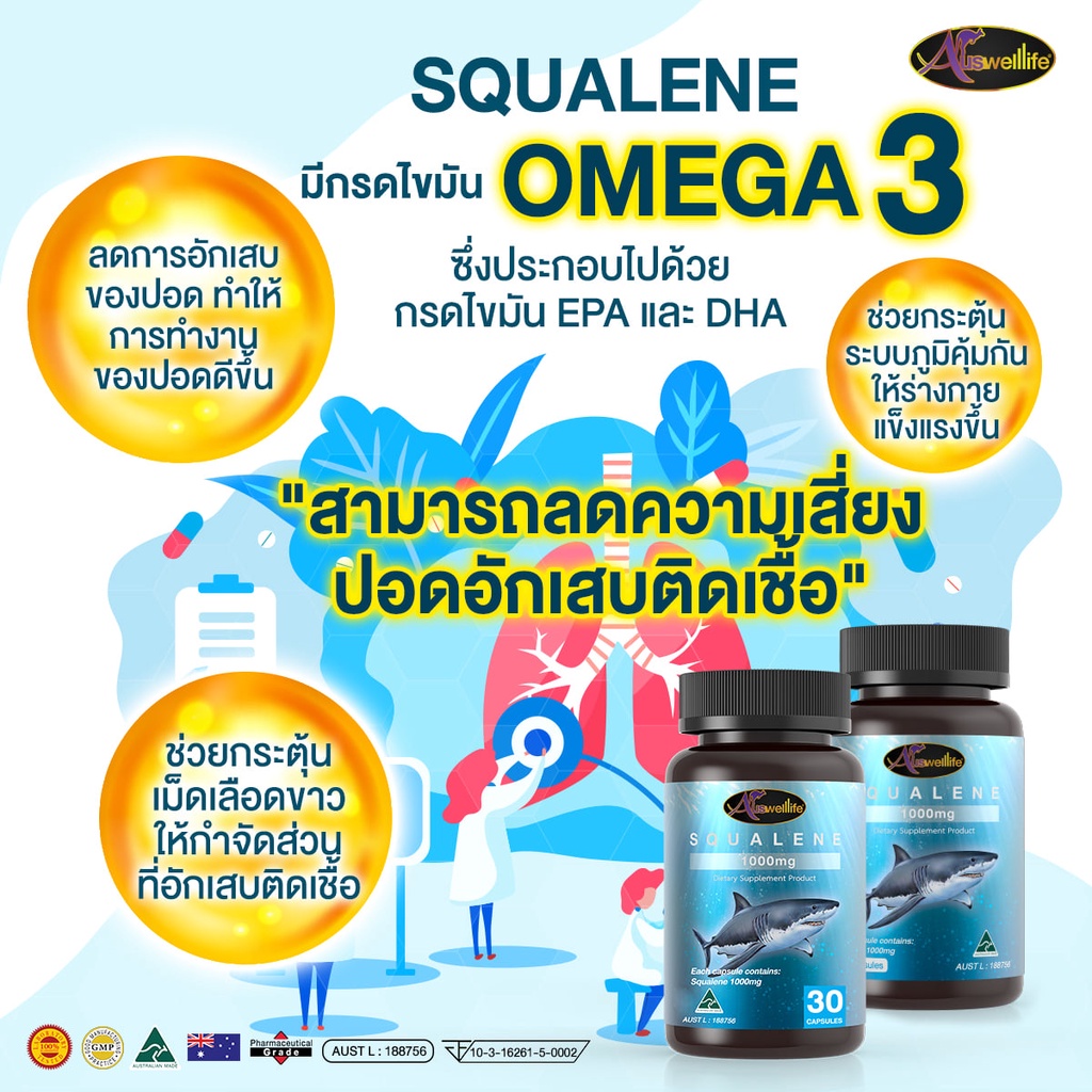 ภาพสินค้าAuswelllife Pure Squalene Tasmanian 1,000mg น้ำมันตับปลาฉลาม ( มี 2 ขนาด 30 และ 60 เม็ด ) ( ซื้อ 1 แถม 2  ) จากร้าน shophealthy บน Shopee ภาพที่ 4