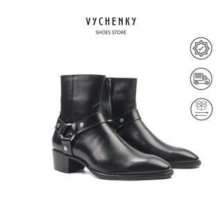สินค้า VHN08 รองเท้าบูทหนังวัวผู้ชาย Harness Boots คลาสสิกหนังวัวแท้ ส้นสูง5ซม. ซิปแข็งแรง มีสายหนัง สไตล์อินเทรนด์ ไซส์