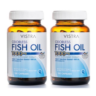 ราคาExp.7/25 น้ำมันปลาไร้กลิ่นคาว (100แคปซูล x 2ขวด) Vistra Odorless Fish Oil 1000mg วิสทร้า โอเดอร์เลส ฟิชออย