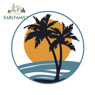Earlfamily สติกเกอร์ ลายอนิเมะชายหาด ต้นปาล์ม ขนาด 13 ซม. x 13 ซม. สําหรับตกแต่งรถยนต์ แล็ปท็อป เซิร์ฟบอร์ด หน้าต่าง