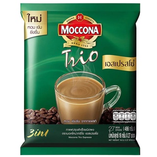 (27 ซอง) Moccona Trio Espresso 3in1 Instant Coffee มอคโคน่า ทรีโอ เอสเพรสโซ่ กาแฟปรุงสำเร็จชนิดผง