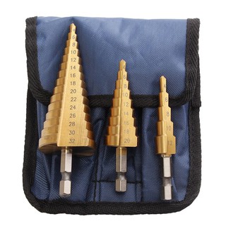 BBT ดอกสว่าน ดอกเจดีย์ Large HSS Steel Step Cone Drill Countersink Titanium Bit Set Hole 4-32/4-20/4-12 (3 ชิ้น)