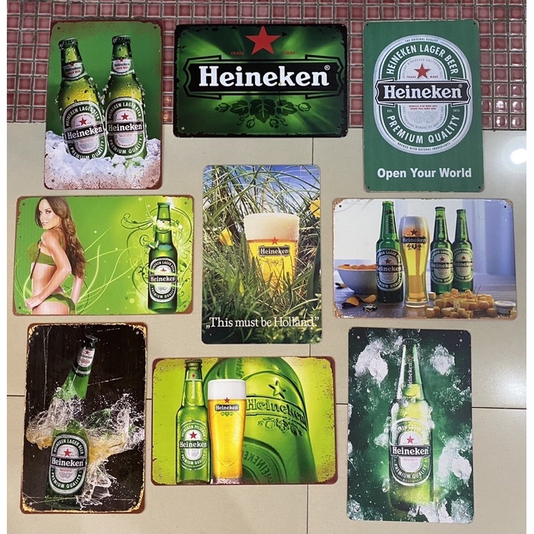 ป้ายสังกะสีวินเทจลายลีโอลายheinekenลายสิงห์ติดพนัง