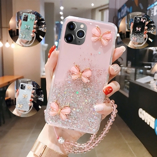เคสโทรศัพท์มือถือ ซิลิโคน ลายผีเสื้อ 3D แต่งกลิตเตอร์ พร้อมสายคล้อง สําหรับ OPPO A76 A96 A57 A17 A17K A16K A16E A16 A16S A15 A15S A54 A74 A94 A95 A9 2020 A5 2020
