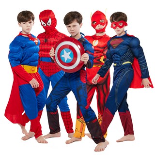 【Spot promotion】ชุดฮาโลวีนเด็ก ชุดรัดกล้ามเนื้อ ชุดฮาโลวีน Childrens Halloween Costume  สหรัฐอเมริกากัปตัน Avengers Captain America Iron Man Superman Spider-Man Batman Venom Skin Suit กล้ามเนื้อเสื้อผ้า ชุด