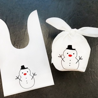 ถุงขนม คริสต์มาส ผูกหูกระต่าย 2 แบบ วัสดุพลาสติก M  Xmas Snowman แสนน่ารัก แพค 25 ใบ