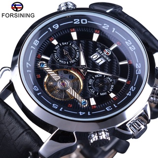 Forsining Tourbillion Automatic Wrist Watch Calendar Display Genuine Leather Strap Mens Watch Top Brand Luxury Calendar