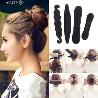 ♥☞ 4Pcs Women Magic Foam ฟองน้ำจัดแต่งทรงผมอุปกรณ์จัดแต่งทรงผม Donut Quick Accessory