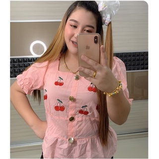 เสื้อคอเหลี่ยม เสื้อผ้าสาวอวบ ผ้าค้อตต้อน งานใส่ชิล์สวยๆ  🍒🍒 ขนาด อก 38-48