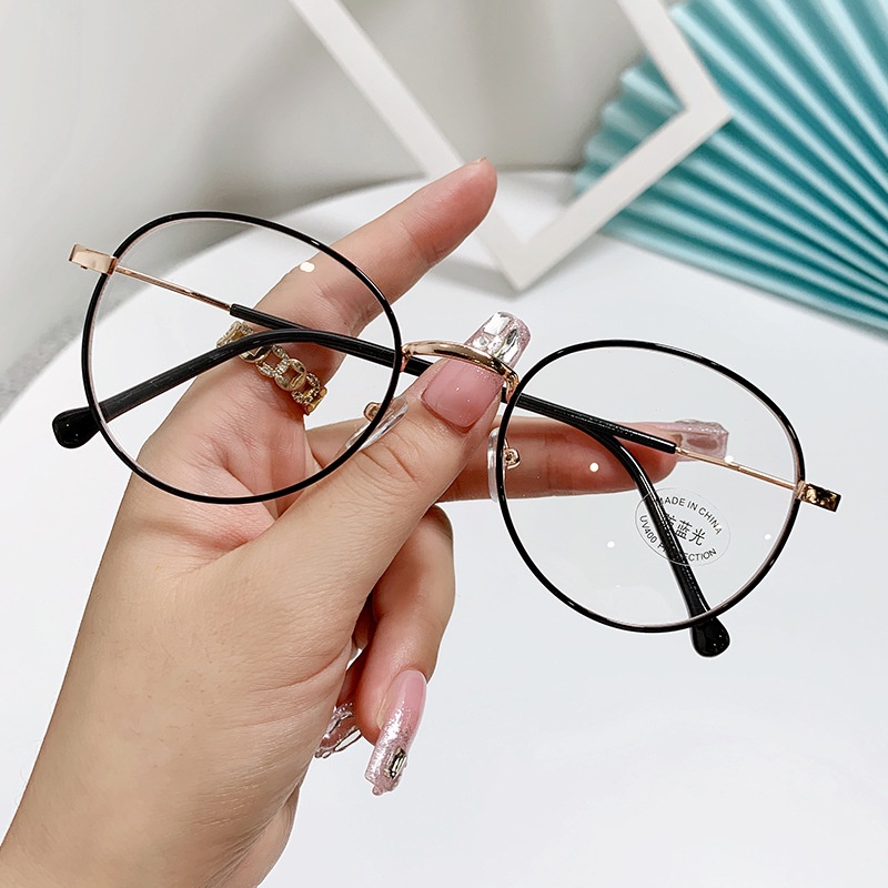 แฟชั่นแว่นตาป้องกันรังสีผู้หญิงแว่นตาสายตาสั้น-แว่นสายตาสั้นโลหะกลม-0-to-600
