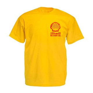 เสื้อยืด สีเหลือง แขนสั้น คอกลม SHELL 002 VINTAGE OIL LUBRICANT น้ำมันเครื่อง วินเทจ เรซซิ่ง