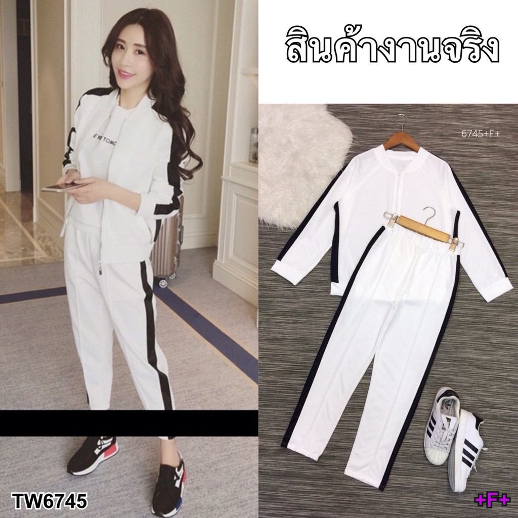 สอบถามก่อนสั่งซื้อ-set-2-ชิ้น-เสื้อทรงเบสบอล-กางเกงขาวยาว-tw6745