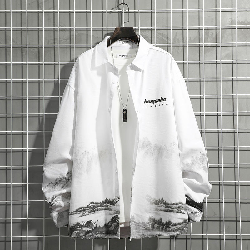เสื้อเชิ้ตแขนยาวผู้ชาย-สไตล์เกาหลี-สีพื้น