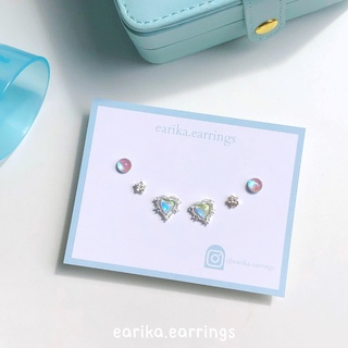 (กรอกโค้ด 72W5V ลด 65.-) earika.earrings - blue coral heart set เซ็ตต่างหูก้านเงินแท้ ผิวแพ้ง่ายใส่ได้