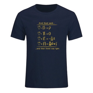 เสื้อยืดผ้าฝ้ายพิมพ์ลายขายดี เสื้อยืด ผ้าฝ้าย พิมพ์ลายฟิสิกส์ God Says Maxwell Equations and Then Have Was Light Nerd แฟ