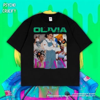 ROUND คอลูกเรือเสื้อยืด ขนาดใหญ่ พิมพ์ลาย Psycho Crucify Olivia Dean | สีดํา | สีเทาเข้ม | เสื้อยืด ลาย Olivia Dean | เส