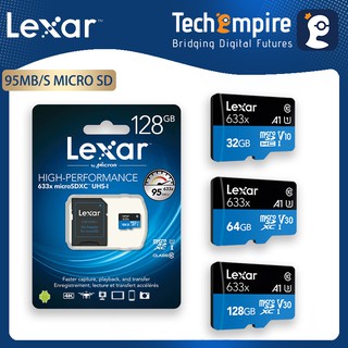 Lexar 128GB / 64GB / 32GB MicroSD High-Performance Micro SD 633x UHS-I Memory Card with SD Adapter